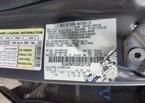 2013 Ford Fusion Titanium from USA, damaged, VIN 3FA6P0K93DR337128